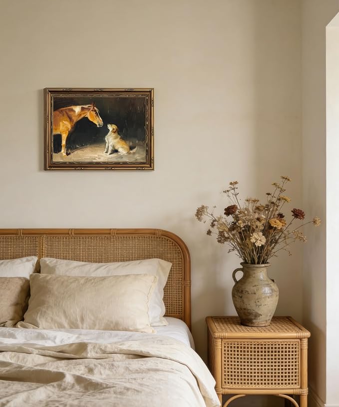 Gold Framed Wall Art Vintage Horse and Dog Wall Art Country Farmhouse Animals Wall Decor Picture Rustic Antique Gallery Aesthetic Poster Print for Bedroom Living Room 9x11in