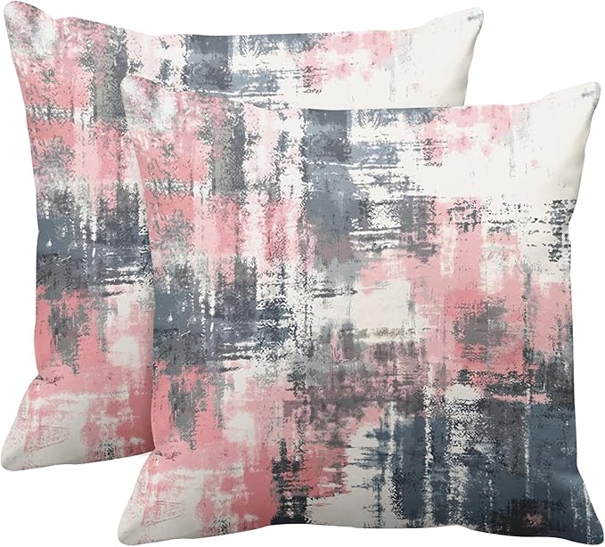 Emvency Throw Pillow Covers Set of 2, 18 x 18 Inch, Pink Gray | Abstract Modern Painting Outdoor Decorative Square Pillow Cases Couch Cushion Case for Couch Bed Sofa Living Room Home Decor