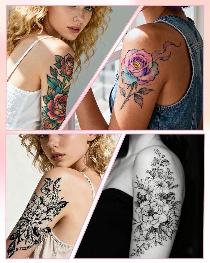 Oiomniv Temporary Tattoo Markers, 15PCS Body Markers Dual-End for Kids Adults, 62 Tattoo Stencils Temporary Tattoos Stickers, Glitter Matte Neon Tattoo Pens, Flexible Brush Tip, Skin Safe