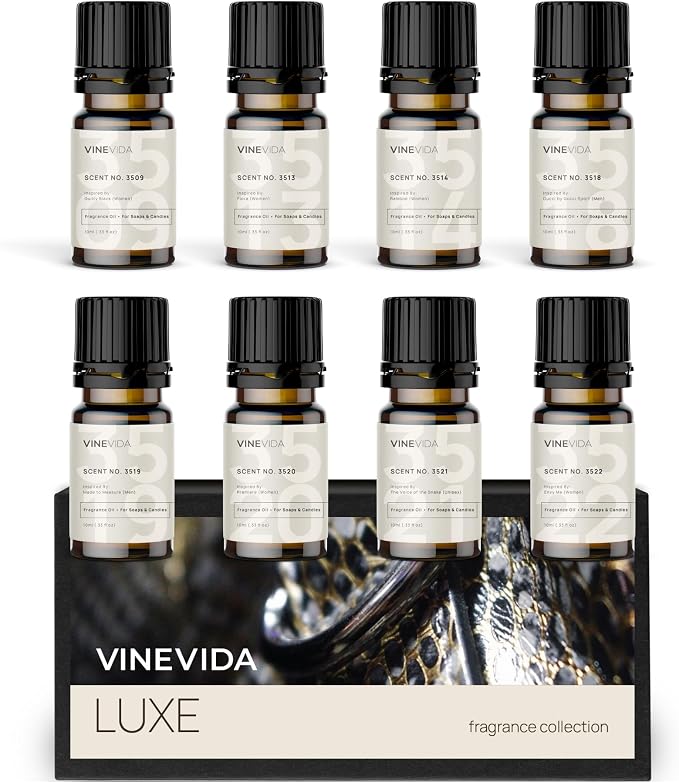 VINEVIDA [Set of 8] Luxe Scents for Candle Making, Made in USA Candle Fragrance Oil, Soap Making Essential Oils, Diffuser Oil Scents