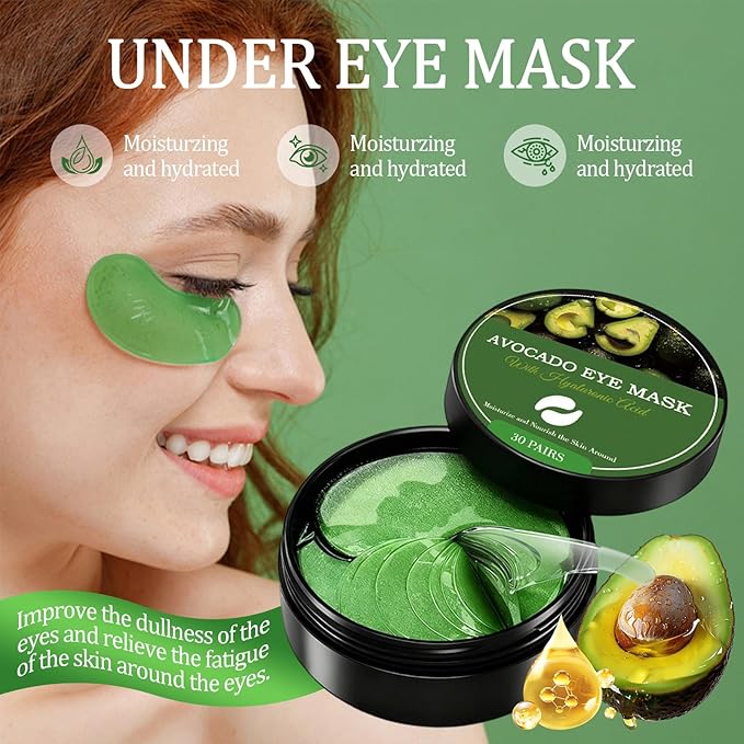 Avocado Eye Mask, Eye Masks for Dark Circles and Puffiness, Moisturizing Nourishing Eye Treatment Mask, Improving Eye Skin Dryness, 30 Pcs