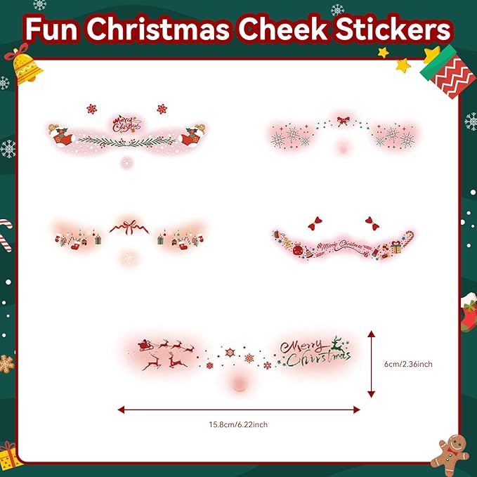 Christmas Blush & Freckle Stickers-5 Sheets Glitter Christmas Face Patches for Women Girls, Cute Makeup Freckles for Party & Festive