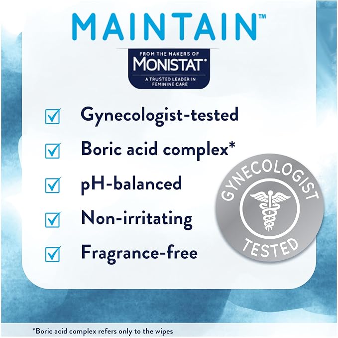 Monistat Maintain Boric Acid Odor Control Kit, 10 Feminine Wipes & 10 Boric Acid Suppositories for Women, Fragrance-Free and Non-Irritating pH Balanced Formulas to Control Vaginal Odor