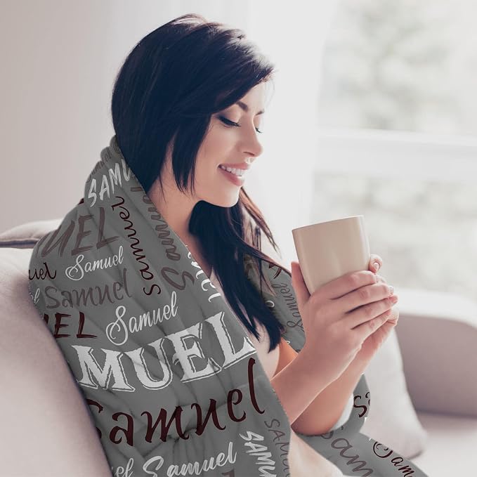 Personalized Throw Blanket, Custom Grey Theme Light Soft Flannel Fleece With Name for Men Women Boys Girls Kids, Customized Gifts for Birthday Christmas Valentines Day