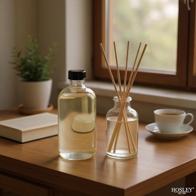 Hosley Set of 4 Vanilla Almond Reed Diffuser Refill Oil, 200ml Each - Ideal for Bathroom Decor, Enhance Home Decor, Perfect for Room Decor, Includes Oil Bottle and Reed Sticks