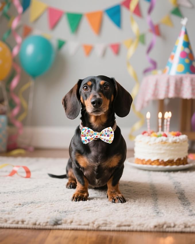 PET SHOW 5 Pack Happy Birthday Dog Bowties for Large Dogs Slide on Collar