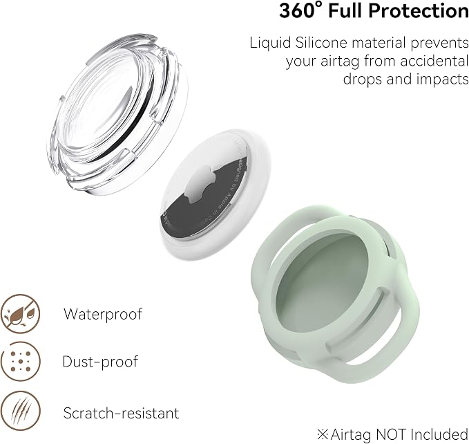 Waterproof AirTag Holder for Dog Collar, Soft Slide-On Dog AirTag Holder | Full-Body Protection, No-Dangle Fit, Ultra-Durable, Lightweight, Tool-Free Installation, Clear Cover, Fits Dog & Cat Collars