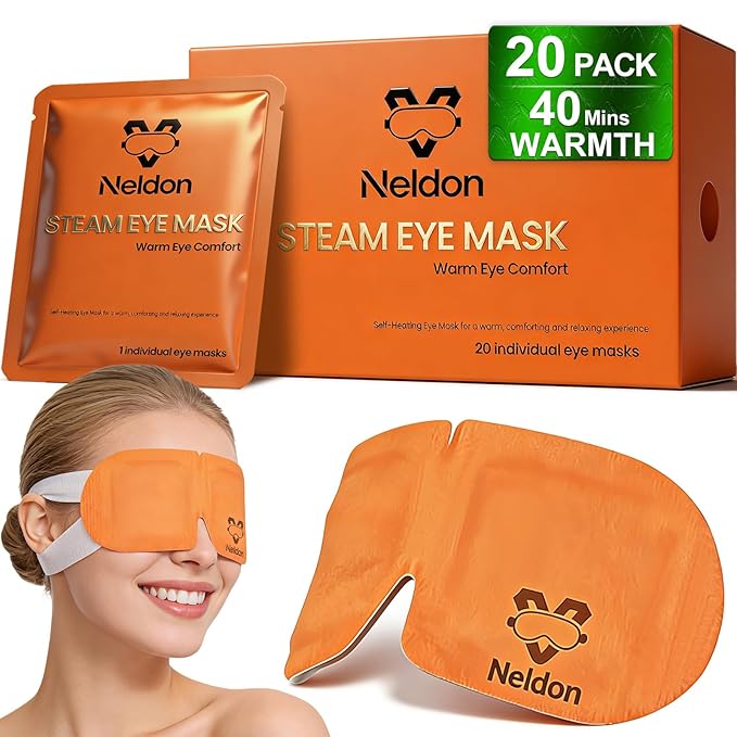 Neldon Steam Eye Mask Disposable 20 Pack, Self Heating Heated Warm Compress for Dry Eyes, Self-Warming Eye Pad for Sleep Travel Spa, Relaxation Gift for Women Men