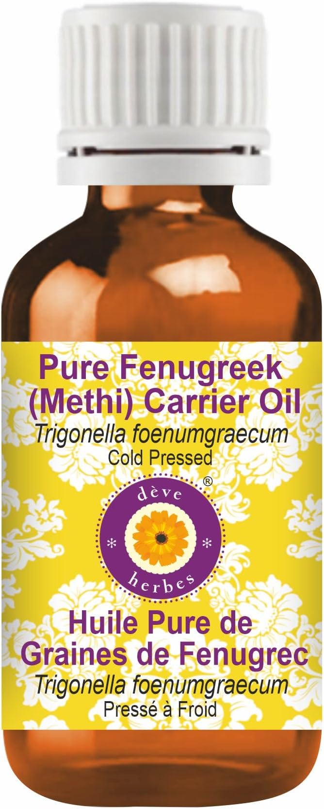 dève herbes Fenugreek (Methi) Oil (Trigonella foenumgraecum) | Cold Pressed | Pure | Natural | for Diluting Essential Oils | Hair, Skin & Massage | Non-Sticky | Lightweight | Unisex | 100ml (3.38 oz)
