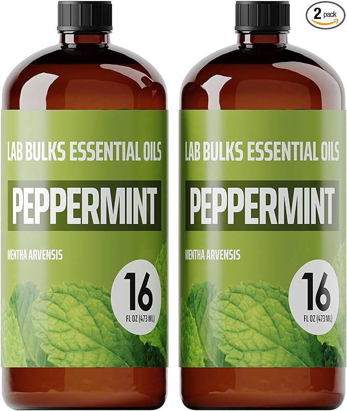 Lab Bulks Essential Oil Peppermint Essential Oil (16 oz, 2 Pack) – Bulk Peppermint Oil for Diffusers, Candles, Cleaning & Sprays
