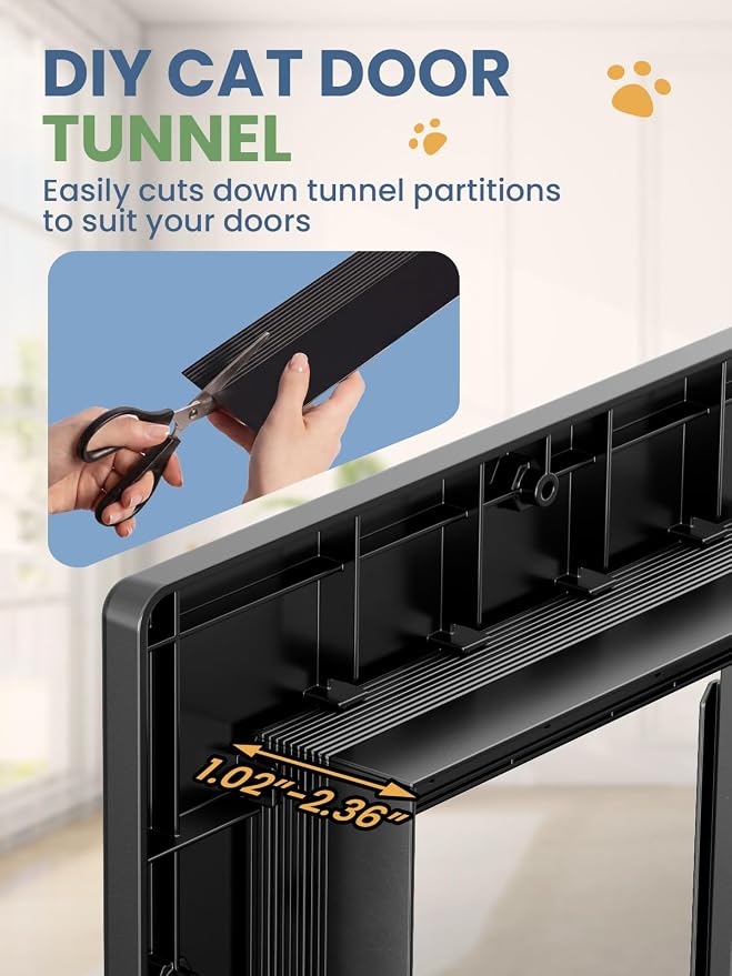 Cat Door with Soft Magnetic Flap, Pets Up to 20 lb, Black | Sliding Lock Panel, Soft Magnetic Flap, Adjustable Tunnel, Save energy, Easy DIY Installation Exterior Cat Doors