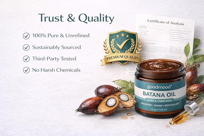 GOODMOOD Batana Oil 100% Pure & Unrefined - Raw Batana Oil for Hair & Skin - Natural Hair Oil, Deep Moisturizing Conditioner, Natural Conditioner for Dry Hair, Skin & Body Oil - 4 oz