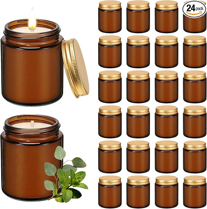 24 Pack 6 oz Eucalyptus Mint Scented Soy Candles, Bulk Glass Jar Aromatherapy Candles, Long Lasting Soy Wax Candles for Home, Wedding, Party & Stress Relief