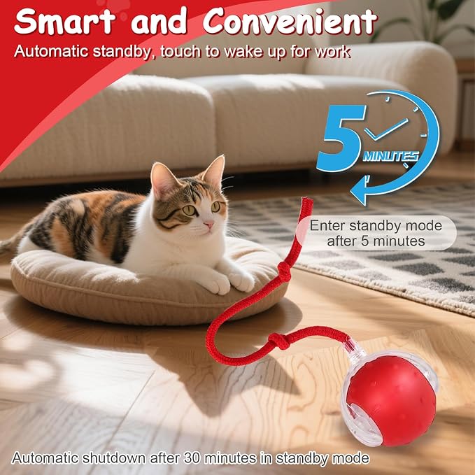 Interactive Cat Toys Smart Ball for Cats & Dogs! Now with 2 Rapid Tails. Features: 360°Auto-Rolling, Motion Activation& Bird Sounds. Perfect for Indoor Pet Exercise & Fun. (Yellow＆Orange)