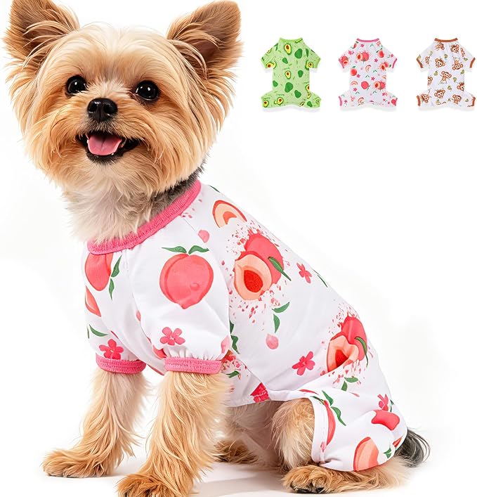 Dog Pajamas for Small Dogs Soft Strechy Summer Dog Pjs Puppy Clothes for Chihuahua Yorkie Boy Girl Cat Pet Outfits Cute Pattern XXS~L (Peach, Medium)