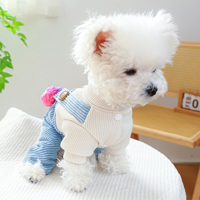Dog Comfortable Soft Overalls Dog One-Piece Bear Outfit Puppy Cute Sweater Shirt Corduroy Pants Pet Stylish Summer Spring Clothes for Small Dogs Chihuahua Dachshund Daily Holiday Jumpsuit Costume