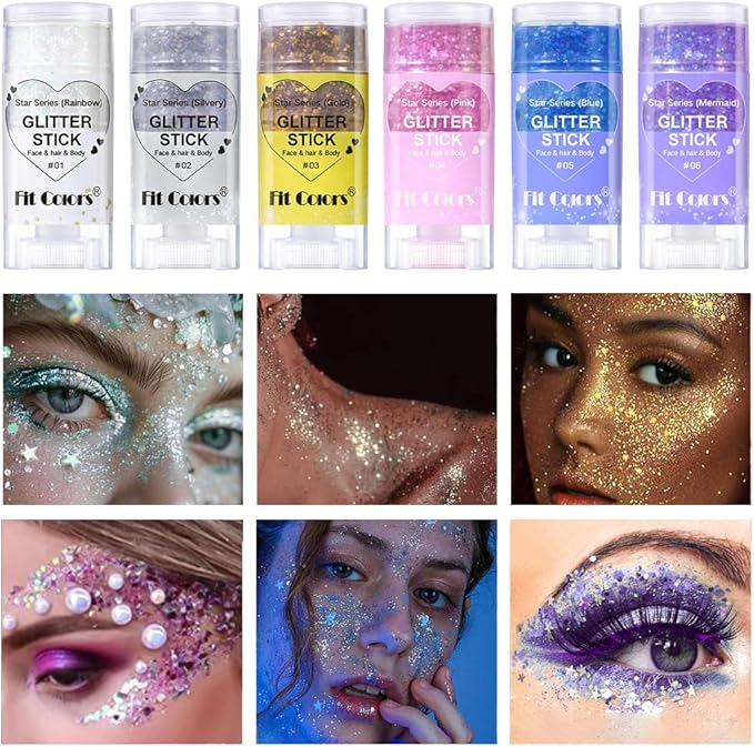 Waterproof St. Patrick’s Day Green/Purple Hair & Face Glitter Stick | Sparkling Gold Body Glitter Gel | Festival Rave Accessories for Women & Kids (#6)