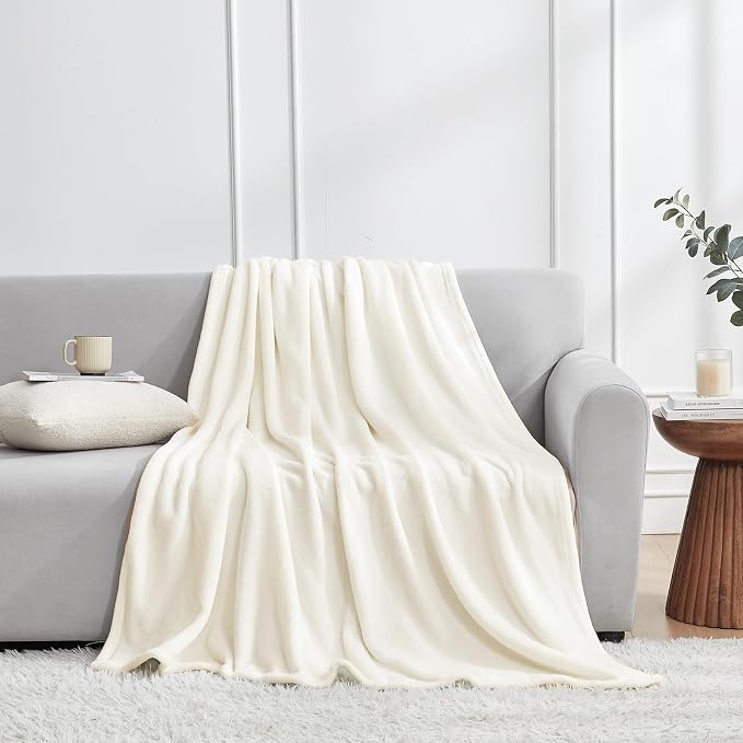 Hansleep Queen Beige Fleece Blanket, Soft Flannel Bed Blanket | Fuzzy Cozy Blanket 90x90 Inches, Multi-use for Bed, Sofa, Couch, Travel, Camping, All Season Warm Lightweight Cover
