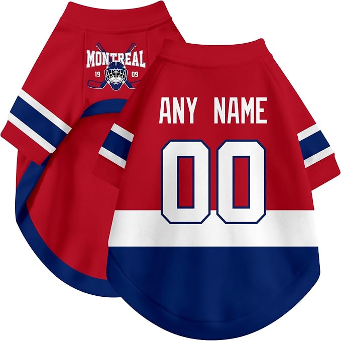 Montreal Dog Clothes Personalized Pet T Shirt for Dogs Gift | Custom Name Number Jersey Style Pet Shirt for Dog