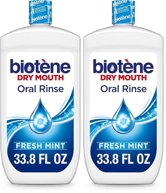 biotène Oral Rinse Mouthwash for Dry Mouth, Breath Freshener and Dry Mouth Treatment, Fresh Mint - 33.8 fl oz (Pack of 2)