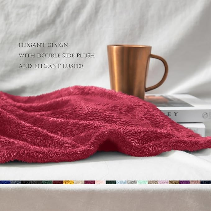 Exclusivo Mezcla Fuzzy Large Fleece Throw Blanket for Couch, Deep Red | 50x70 Inches, Super Soft and Cozy Throw, Plush Fluffy Blanket for Sofa, Bed, Bedroom, Home Decor, All Season