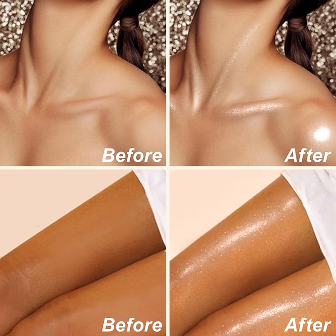 Shimmer Body Oil, SPF 45 Broad Spectrum, Sunscreen Face and Liquid Luminizer Waterproof Moisturizing, Light Shimmer Glow Illuminator, Smooth Body Highlighter Makeup (#01 Rose Gold)