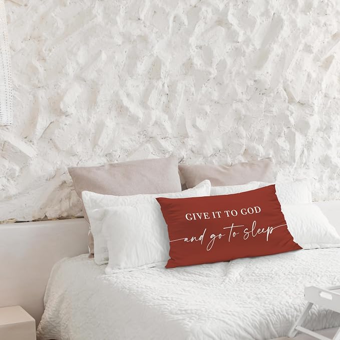 Give It to God and Go to Sleep, Decorative Pillows Covers for Bed, Throw Pillows Cover for Bed,12x20 Pillow Cover,Decorative Bed Pillows for Bedroom Room(12x20, Wine Red)