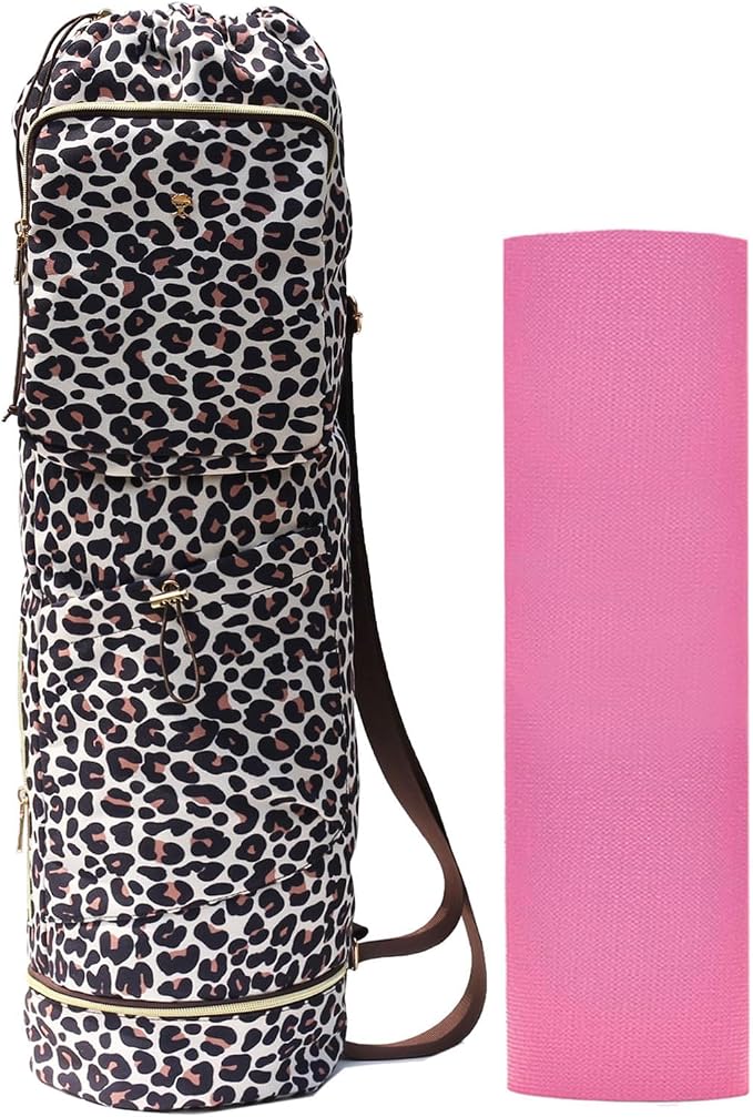 ESVAN Yoga Mat Bag with Multi Pockets Drawstring Yoga Mat Carrier Pilates Exercise Multi-Functional Storage Bag