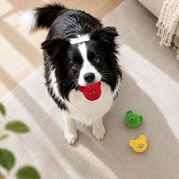 Andiker 3 PCS Dog Squeak Toys, Cute Bear Dog Ball with Elastic and Squeaker