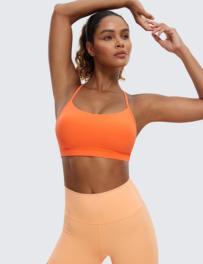 CRZ YOGA Butterluxe Y Back Sports Bras for Women - Padded Racerback Low Impact Spaghetti Thin Strap Workout Yoga Top