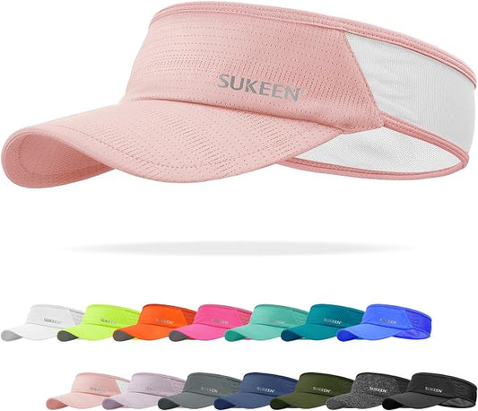 Sukeen Lightweight Sports Sun Visor Hat for Men Women | Packable, breathable, quick-dry, UPF50+ cooling visor hat, stretch fit, for running, tennis, golf, pickleball, softball