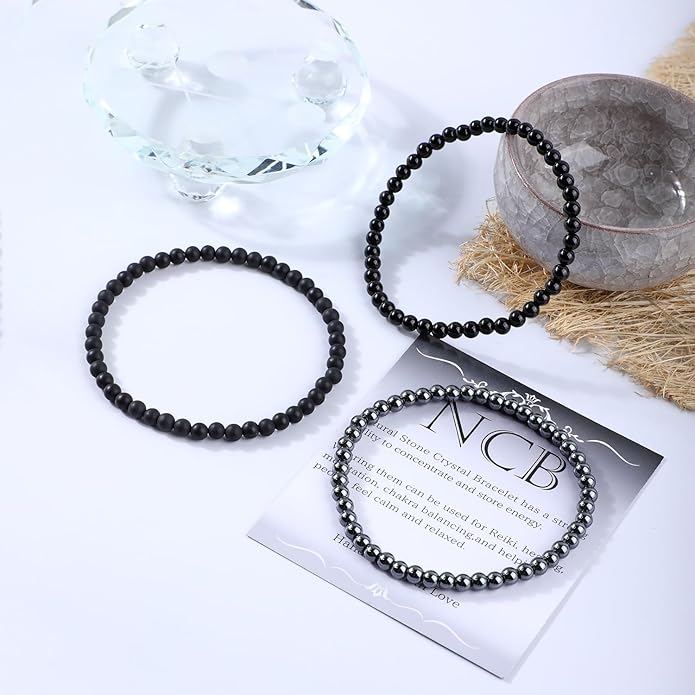 NCB 2.3-Piece 4mm Natural Crystal Gemstone Stretch Bracelets – Handmade Reiki Energy Healing Jewelry for Meditation,Yoga, Unisex