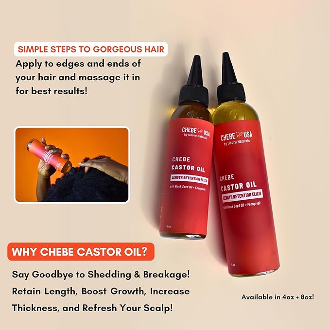 Original Chebe Castor Hair Growth Oil (4oz) – Nourishing & Moisturizing Hair Treatment for Thicker-Looking Hair – Infused with Black Seed, Clove & Rosemary – Authentic Chebe for All Hair Types