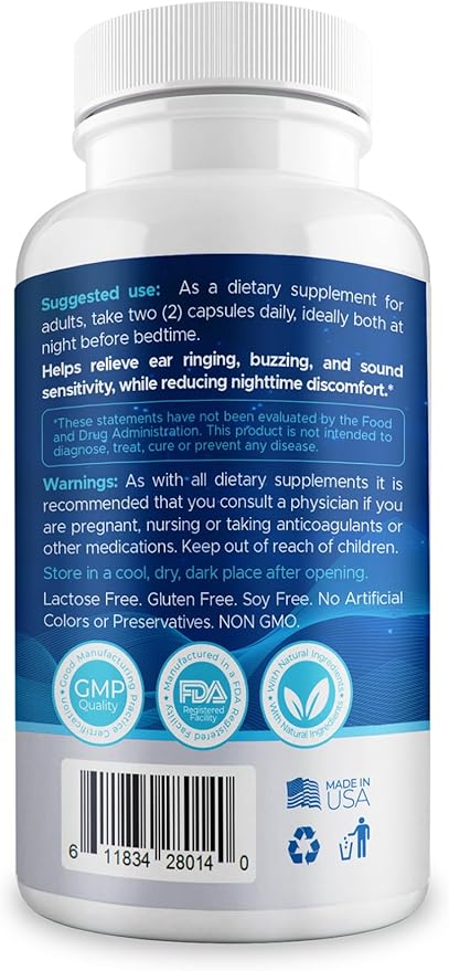Night (180 Caps) | Natural Tinnitus Relief Supplement for Sleep | Eases Nighttime Ear Ringing and Hearing Discomfort | Non-Habit Forming Sleep Aid