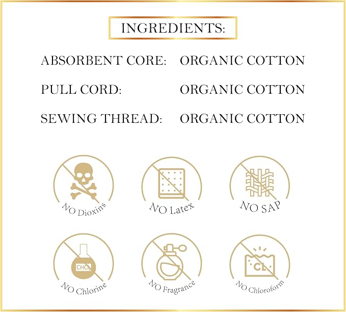 Elixir by Cocó March 100% Organic Cotton Tampons for Women – Hypoallergenic, Biodegradable Tube, High Absorption, Leak Resistant, No Harsh Chemicals - Organic Feminine Care Protection, Super 16 Count