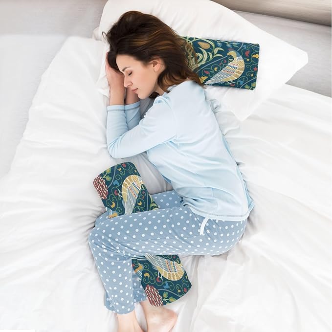 Green Birds Flower Vintage Neck Roll Pillow Bolster Round Health Memory Foam Long Cervical Cylinder Body Pillows with Removable Washable Cover for Bed Legs Back Yoga