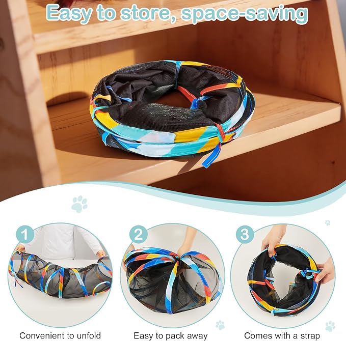 Glittme 48" Mesh Cat Tunnel, Breathable Pet Play Tube for Cats and Rabbits