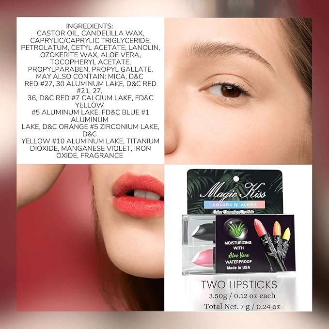 Magic Kiss Color Changing Matte Lipstick set, Long Lasting Nutritious Lips Moisturizer Magic Temperature Color Change Lip Balm with Aloe Vera PH Lipstick MADE IN USA (2 Pack - Pink & Black)
