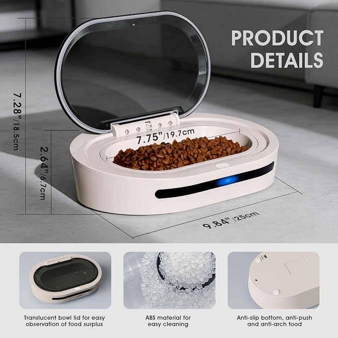 Automatic Cat Feeder, Dustproof Cat Food Bowl with Radar Sensor Switch Cover, Dual Power Supply Auto Pet Feeder for Indoor & Camping, Automatic Pet Feeder Easy to Use