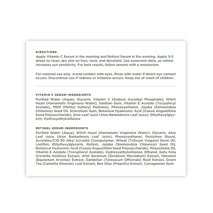 Tree of Life Beauty Facial Skin Care Set, Brightening, Firming, Hydrating, Dry Face, Dermatologist Tested - Vitamin C Serum (Brightens) + Retinol Serum (Smooths) - Skin Care Kit, 2 count of 1 Fl Oz