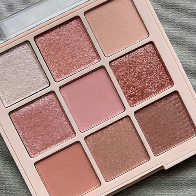 9 Colors Glitter Shimmer Eyeshadow Makeup Palette, Korean Natural Eye Shadow Palettes Highly Pigmented Long Lasting Waterproof Blendable sombras para ojos Pink Golden Brown Women Girls Eye Shadow