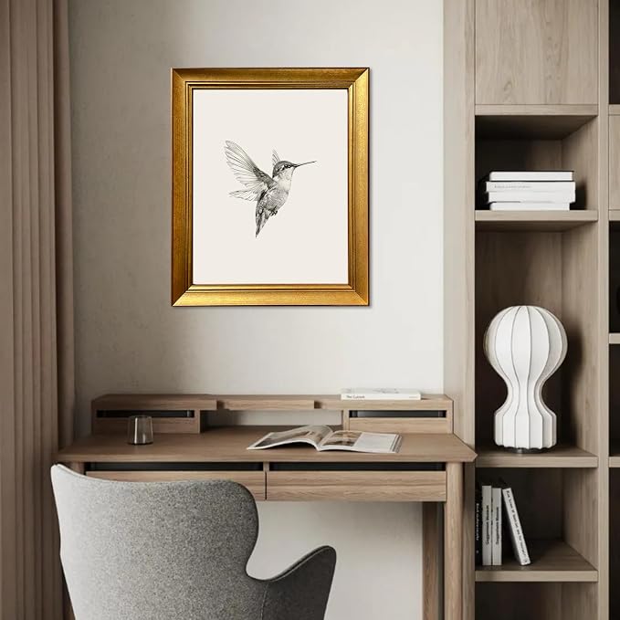 Gold Framed Wall Art Hummingbird Painting Vintage Bird Picture Wall Decor Nursery Canvas Print Neutral Minimalist Artworks for Bedroom Living Room Home Decoration