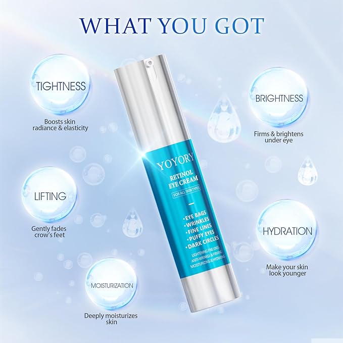 Retinol Under Eye Cream, Hydrating Gel-Cream for Puffiness, Fine Lines & Tired-Looking Under Eyes, Moisturizing Eye Care Complex, 0.67 fl oz