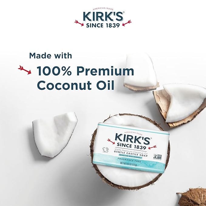 Kirk's Original Coco Castile Soap Fragrance Free 4 oz, Pack 18