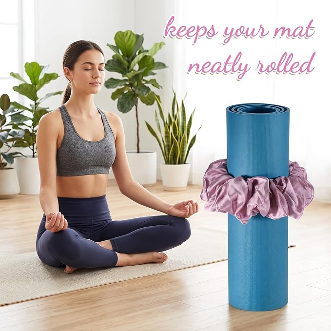 Yoga Scrunchie Style Yoga Strap Cute yoga Mat Holder Stretchable Mat Strap Band Silk Fabric yoga Accessories for All Standard Mats Women Men Sports Gifts(mats Not Included)