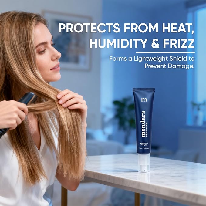 MENDARA Split End Mender Hair Serum – Helps Seal the Appearance of Split Ends, Smooth & Nourish Dry, Damaged Ends, Lightweight Leave-In Anti-Frizz Treatment with Flaxseed Extract & Keratin, 70 mL