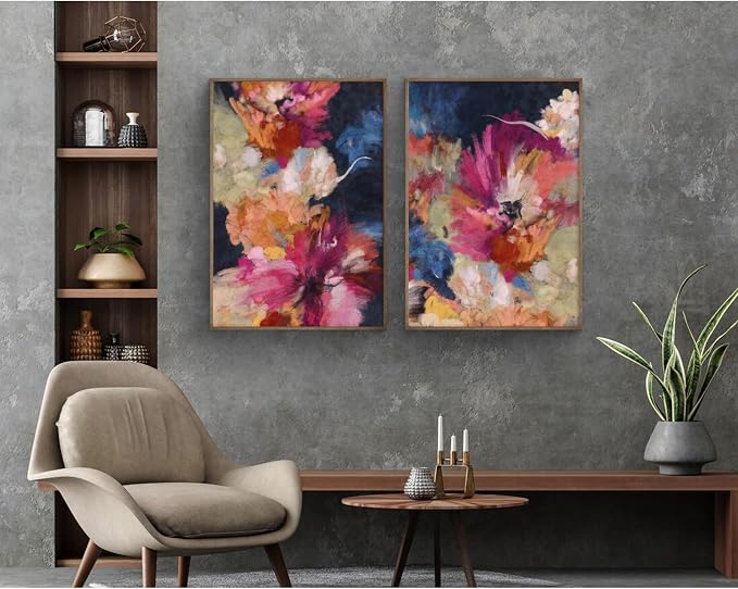 Colorful Abstract Wall Art Decor Modern Flower Canvas Wall Art Abstract Flower Pictures Painting Modern Colorful Artwork Posters Abstract Prints for Living Room Bedroom 24x36 Inch Unframed Set of 2