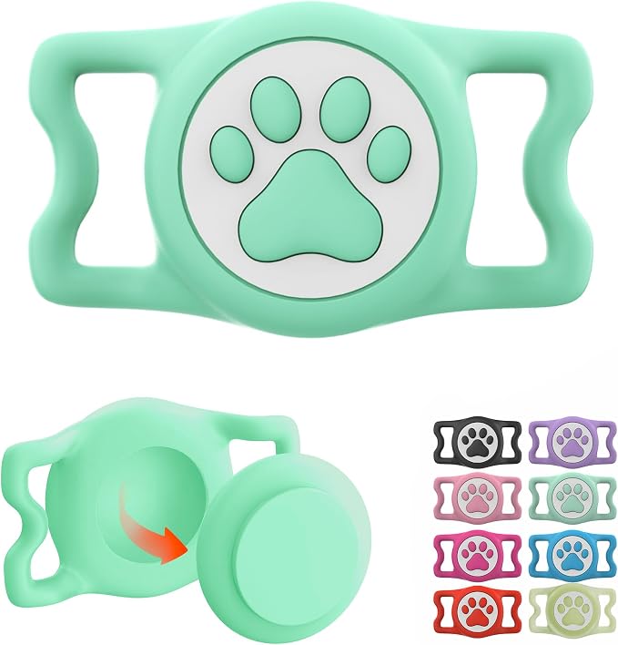 Waterproof Airtag Dog Collar Holder for Apple Air Tag, Silicone Dogs Airtag Holder for Dog Collars(Light Green)