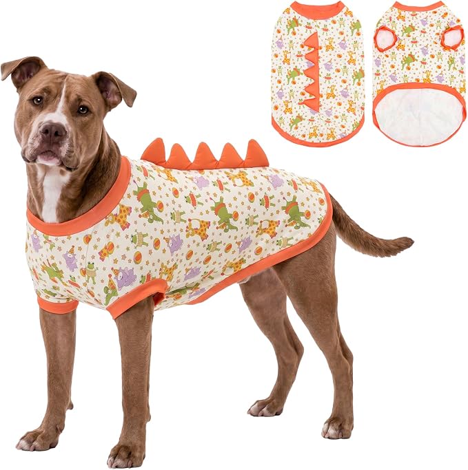 UPF 50+ Sun Protection Dog Shirt - Sleeveless Cooling Vest for Medium Dogs Boy, Quick-Dry Pet T-Shirt with Funny Dinosaur Horns, UV Protective Breathable Dog Clothes U-COSBX06M