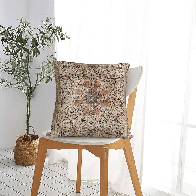 Silk Esfahan Persian Carpet Print Pillow Covers Decorative Square Throw Pillowcase 18x18 Inch Couch Cushion Cover for Home Decor Living Room Bedroom College Dorm Bed Car Sofa